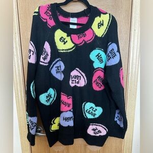 Serra Black Sweater with Colorful Conversations Hearts Sz XL
